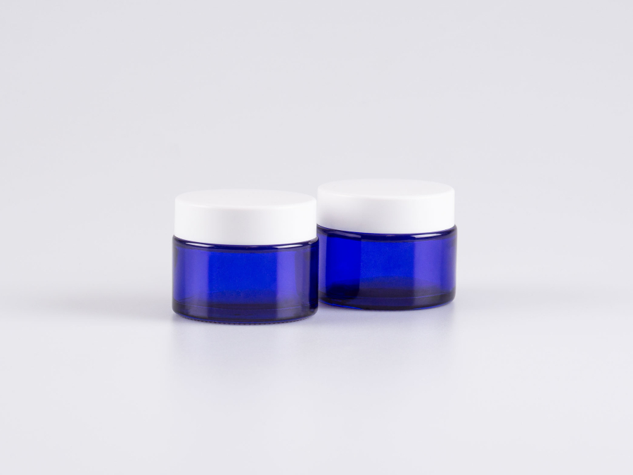 Blauglasdose, 50ml, mit Deckel weiss