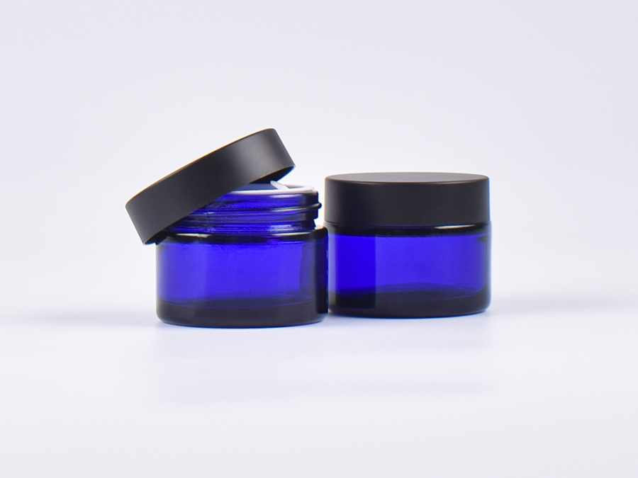 Blauglasglasdose, 50ml, mit Deckel schwarz