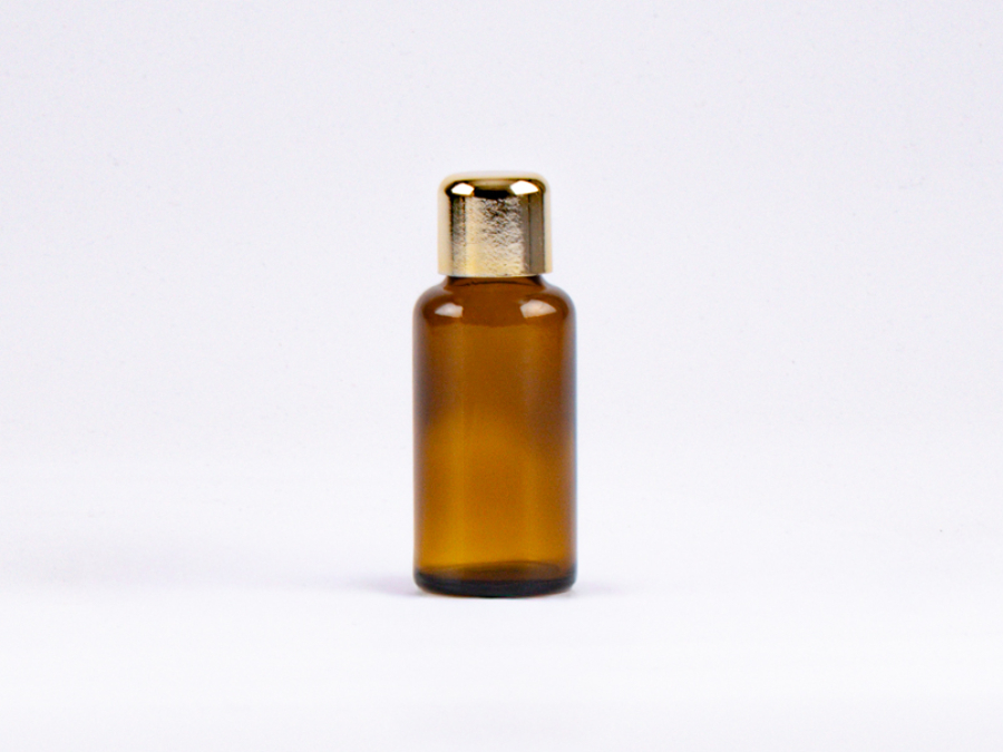 Braunglasflasche 30ml, mit Tropfmontur Gold