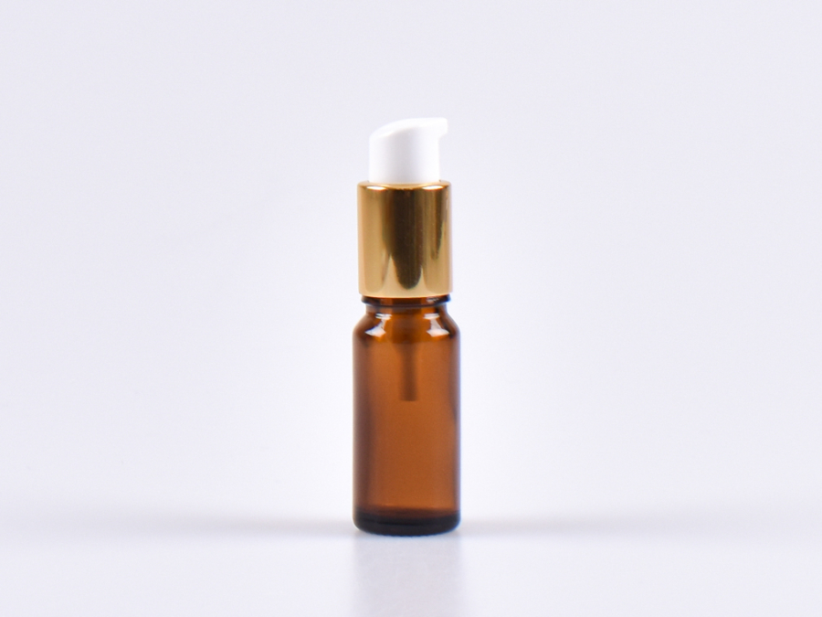 Braunglasflasche 10ml, mit Lotionspumpe Aluminium, 4 Color