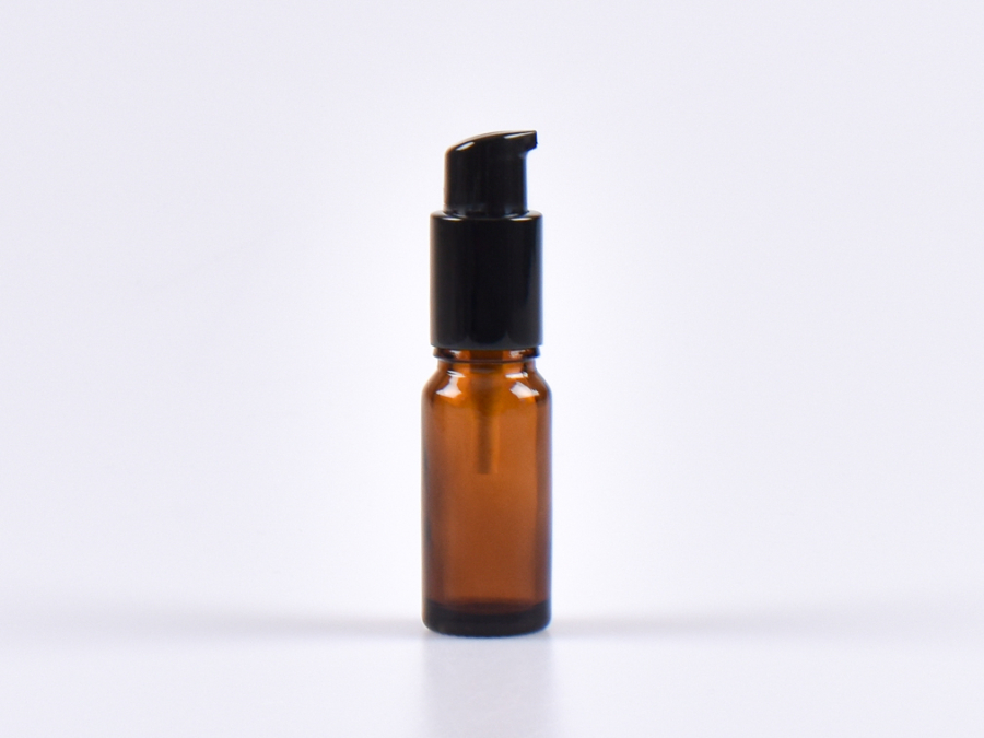 Braunglasflasche 10ml, mit Lotionspumpe Aluminium, 4 Color