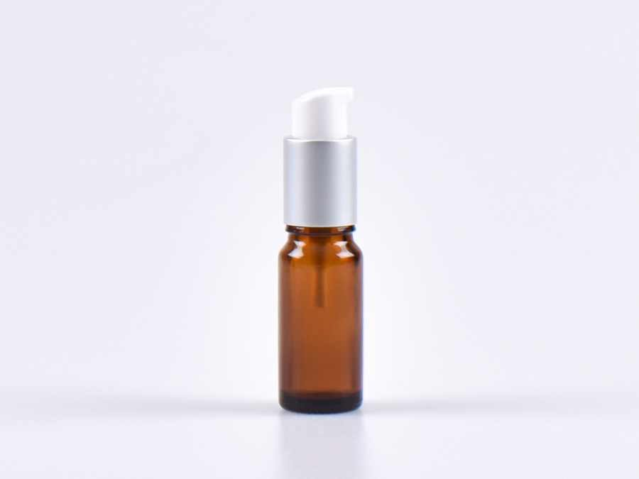 Braunglasflasche 10ml, mit Lotionspumpe Aluminium, 4 Color