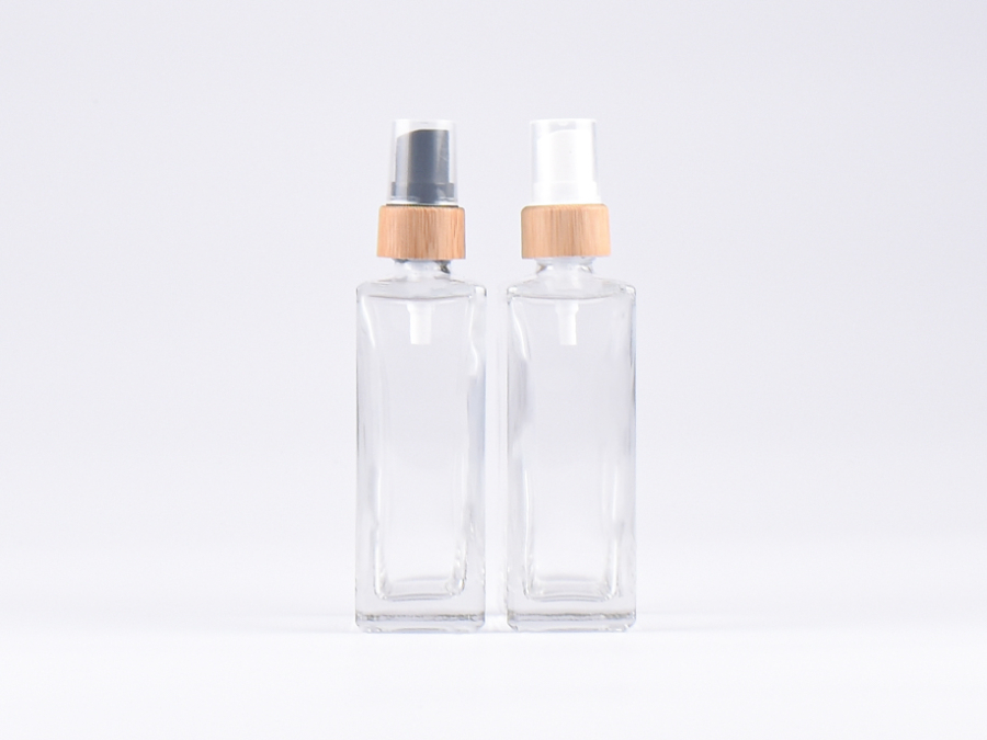 Klarglasflasche Miro 100ml - Lotionspumpe Bambus