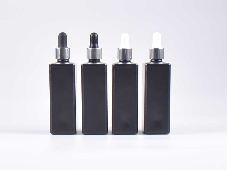 Schwarzglasflasche Miro 100ml - Pipette silber glanz