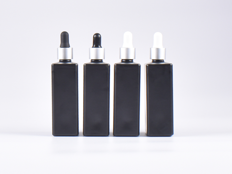 Schwarzglasflasche Miro 100ml - Pipette silber matt