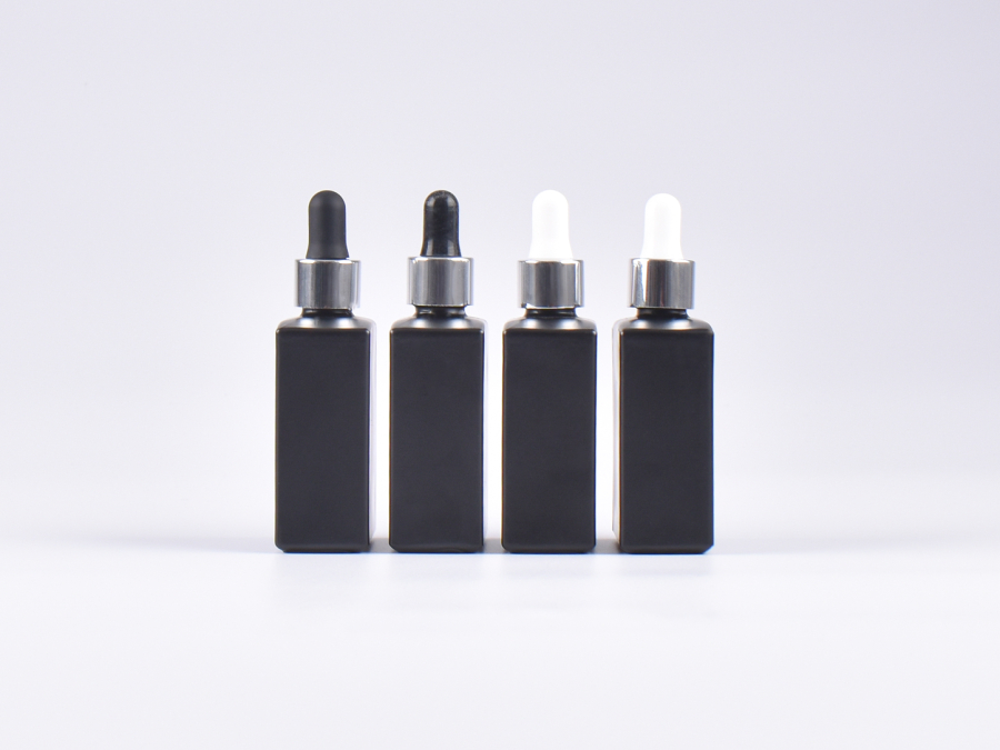 Schwarzglasflasche Miro 50ml - Pipette silber glanz