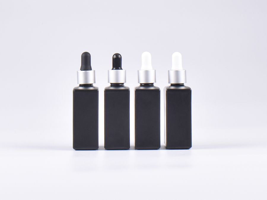 Schwarzglasflasche Miro 50ml - Pipette silber matt