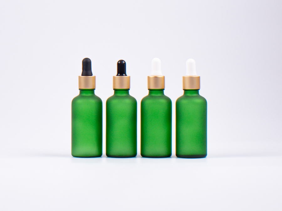 Grünglasflasche 10ml, mit Pipette gold