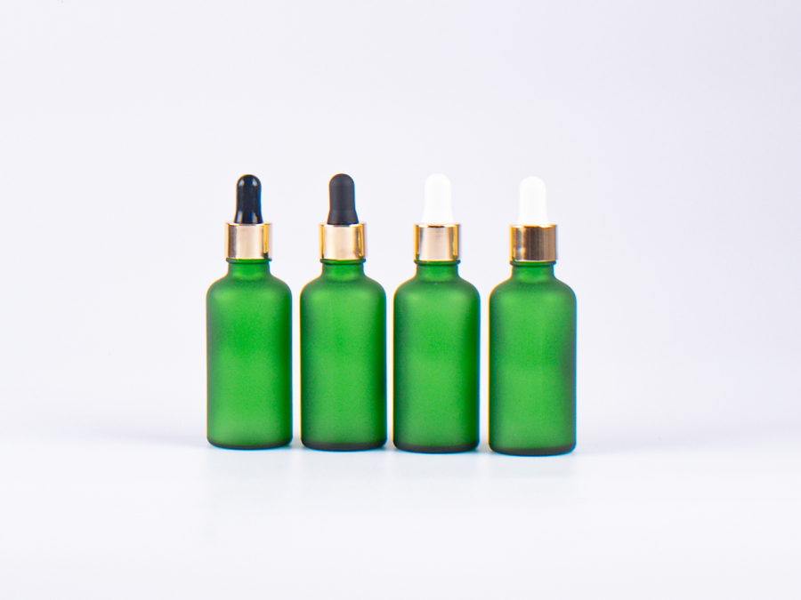 Grünglasflasche 10ml, mit Pipette gold