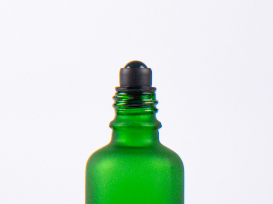 Grünglasflasche 50ml, mit Roll-On Glas/Stahl