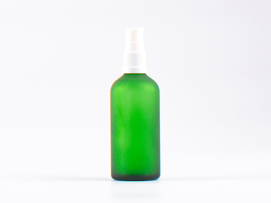 Grünglasflasche 100ml, mit Lotionpumpe Kunststoff