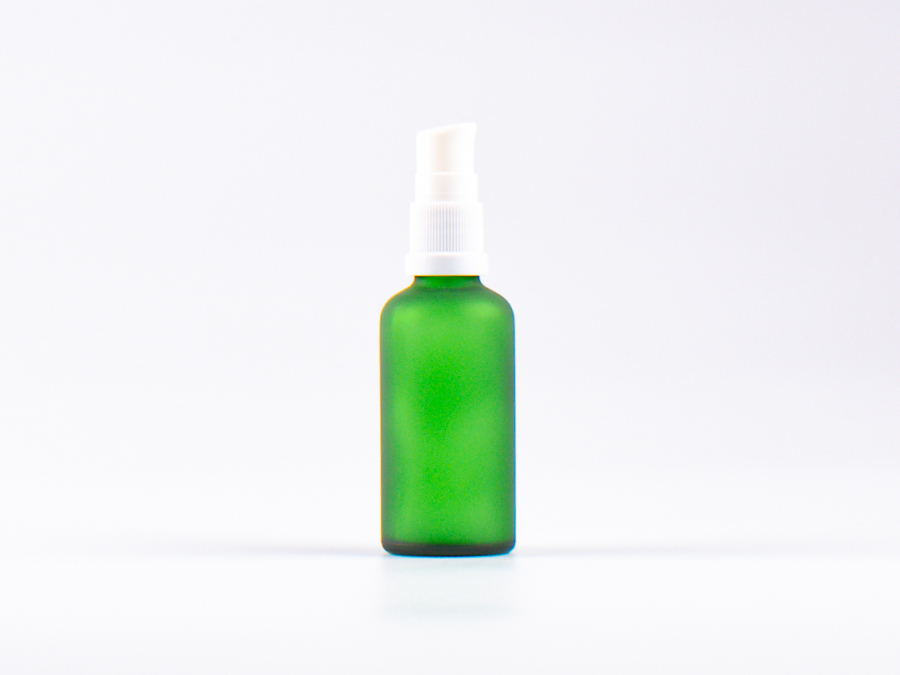 Grünglasflasche 50ml, mit Lotionpumpe Kunststoff