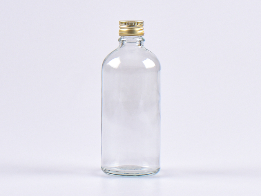 Klarglasflasche 100ml, mit Aludeckel silber/gold