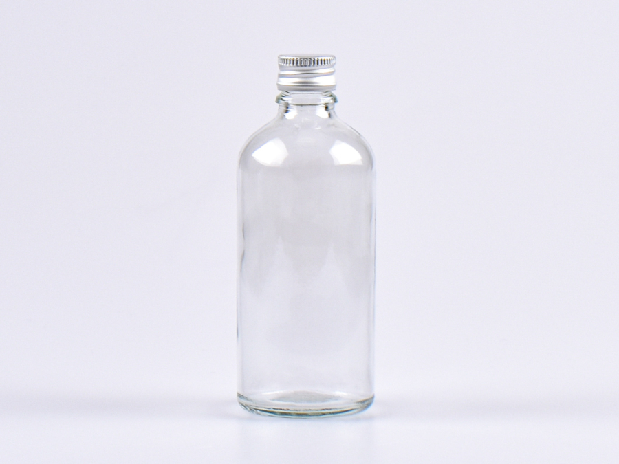 Klarglasflasche 100ml, mit Aludeckel silber/gold