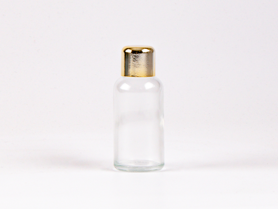 Klarglasflasche 30ml, mit Tropfmontur Gold