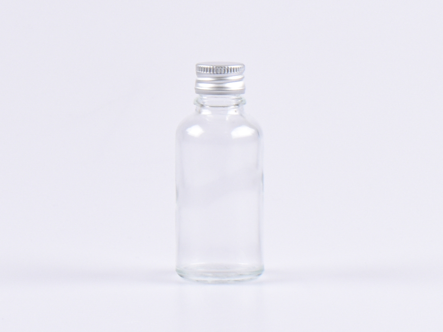 Klarglasflasche 30ml, mit Aludeckel silber/gold
