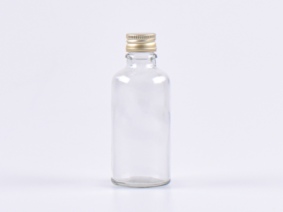 Klarglasflasche 50ml, mit Aludeckel silber/gold