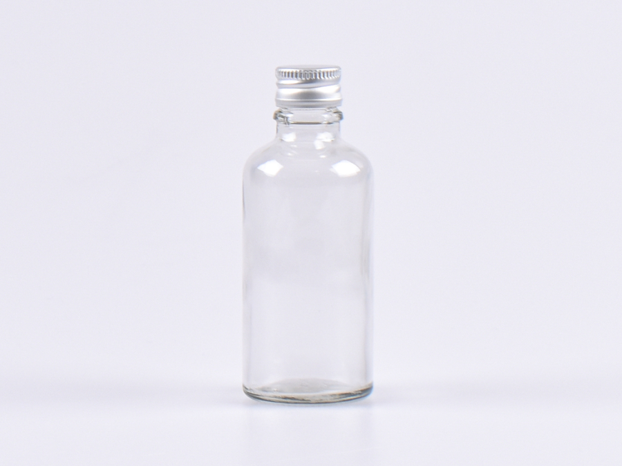 Klarglasflasche 50ml, mit Aludeckel silber/gold