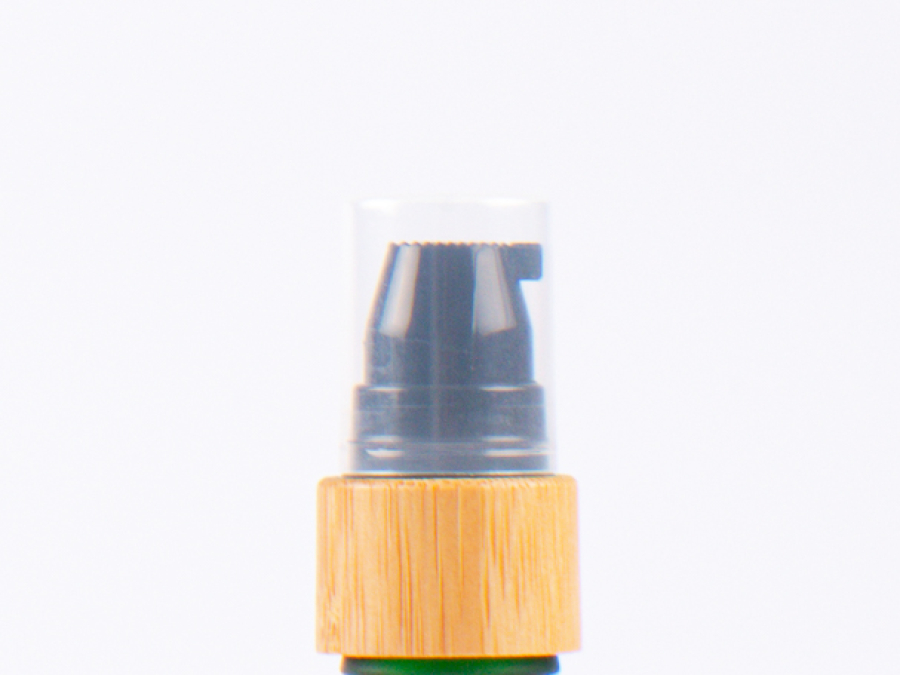 Grünglasflasche 10ml, mit Lotionspumpe Bambus