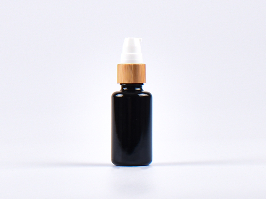 MIRON Violettglasflasche 30ml, mit Lotionspumpe Bambus
