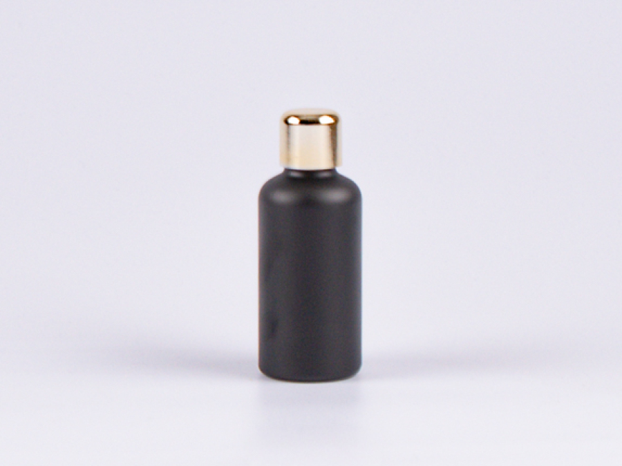 Schwarzglasflasche 50ml, mit Tropfmontur Gold gold