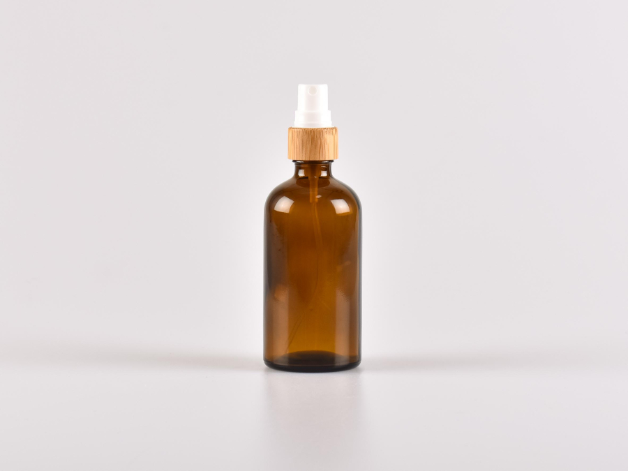 Braunglasflasche 100ml, mit Zerstäuber Bambus