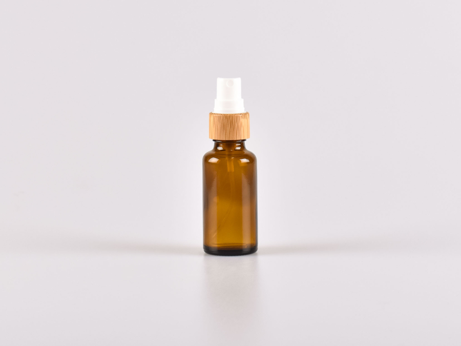 Braunglasflasche 30ml, mit Zerstäuber Bambus