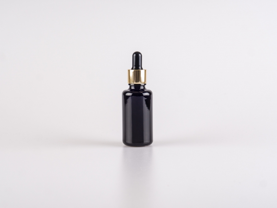 MIRON Violettglasflasche 30ml, mit Pipette gold