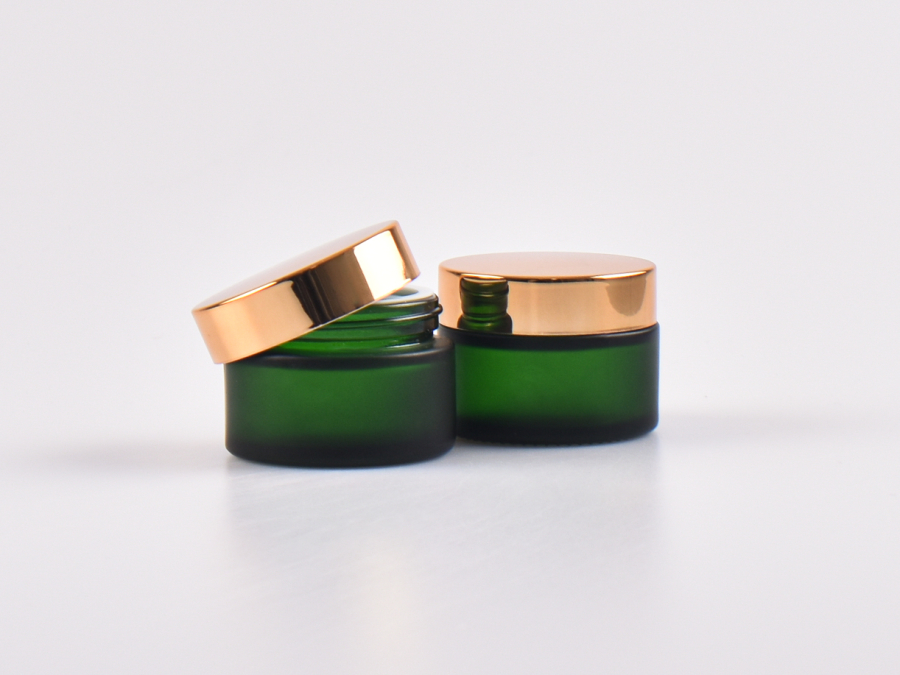 Grünglasdose, 30ml, mit Deckel Gold