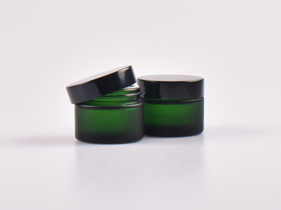 Grünglasglasdose, 50ml, mit Deckel schwarz