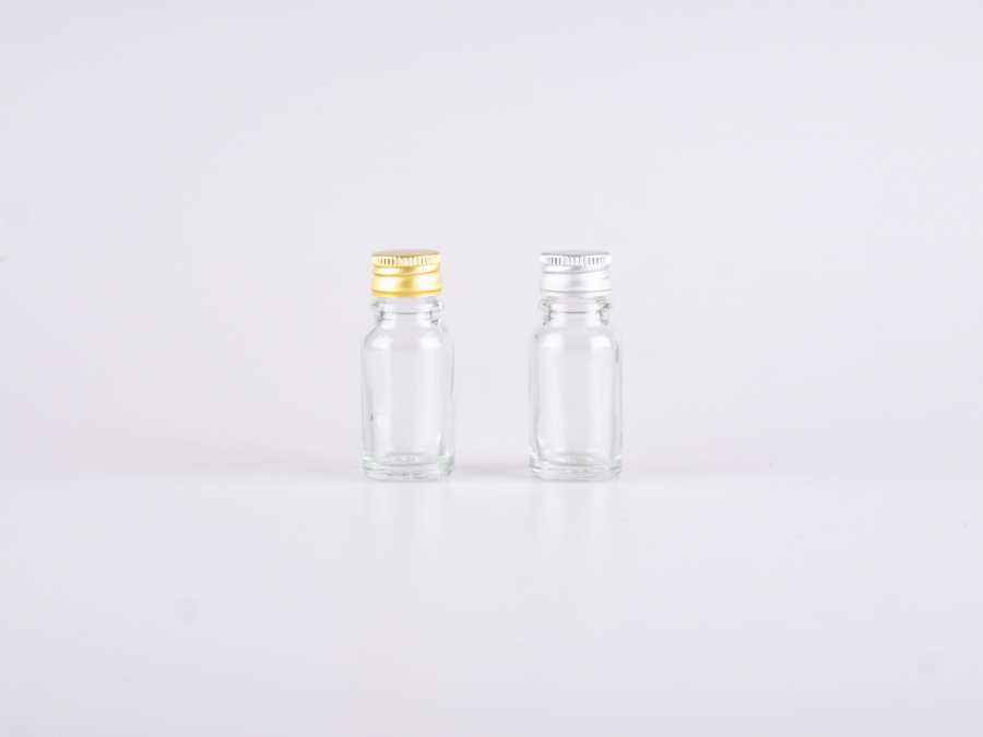 Klarglasflasche 10ml, mit Aludeckel silber/gold