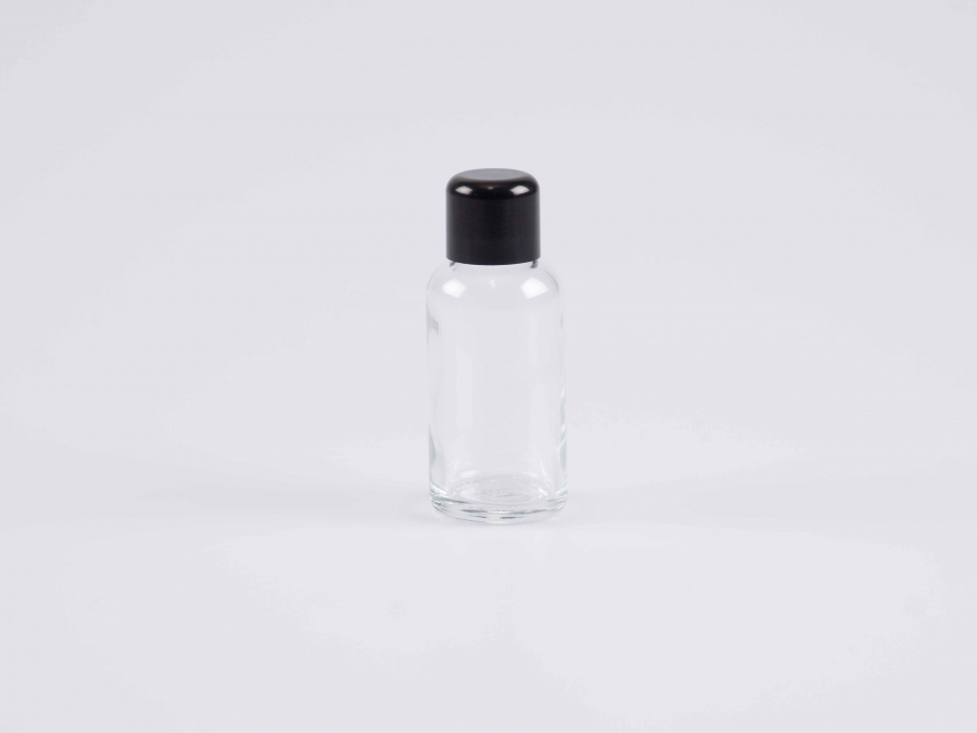 Klarglasflasche 30ml, mit Schraubverschluss schwarz