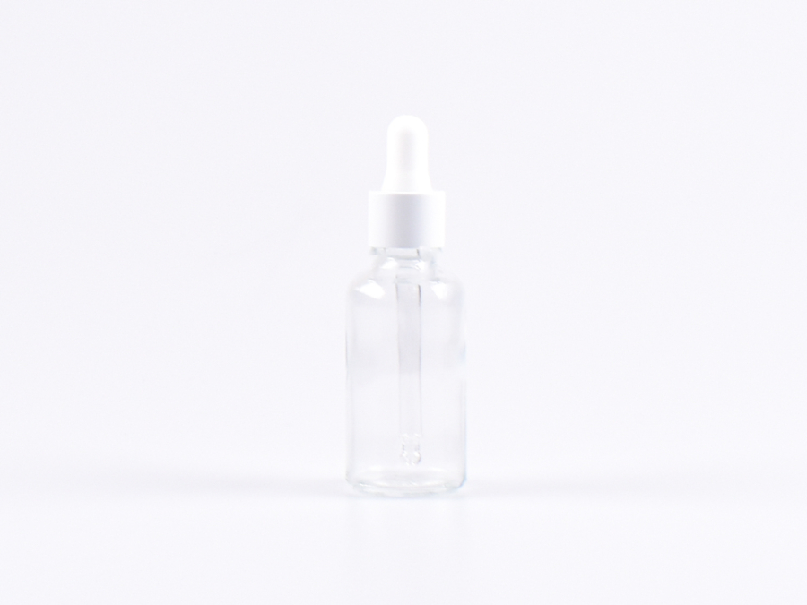 Klarglasflasche 30ml, mit Pipette weiss