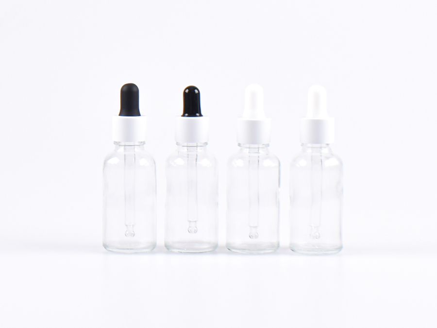 Klarglasflasche 30ml, mit Pipette weiss