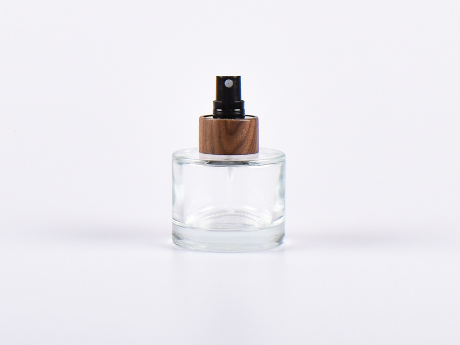 Rundflasche "Lilly", Klarglas, 90ml, mit Zerstäuber Walnut