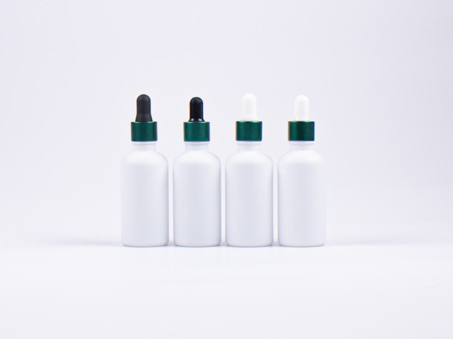 Weissglasflasche 50ml, mit grün-matt