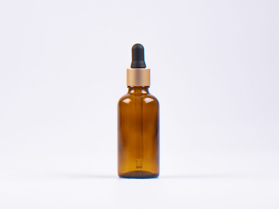 Braunglasflasche 50ml, mit Pipette gold