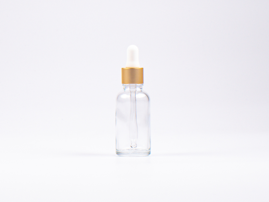 Klarglasflasche 30ml, mit Pipette gold