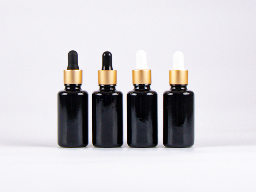 MIRON Violettglasflasche 30ml, mit Pipette gold