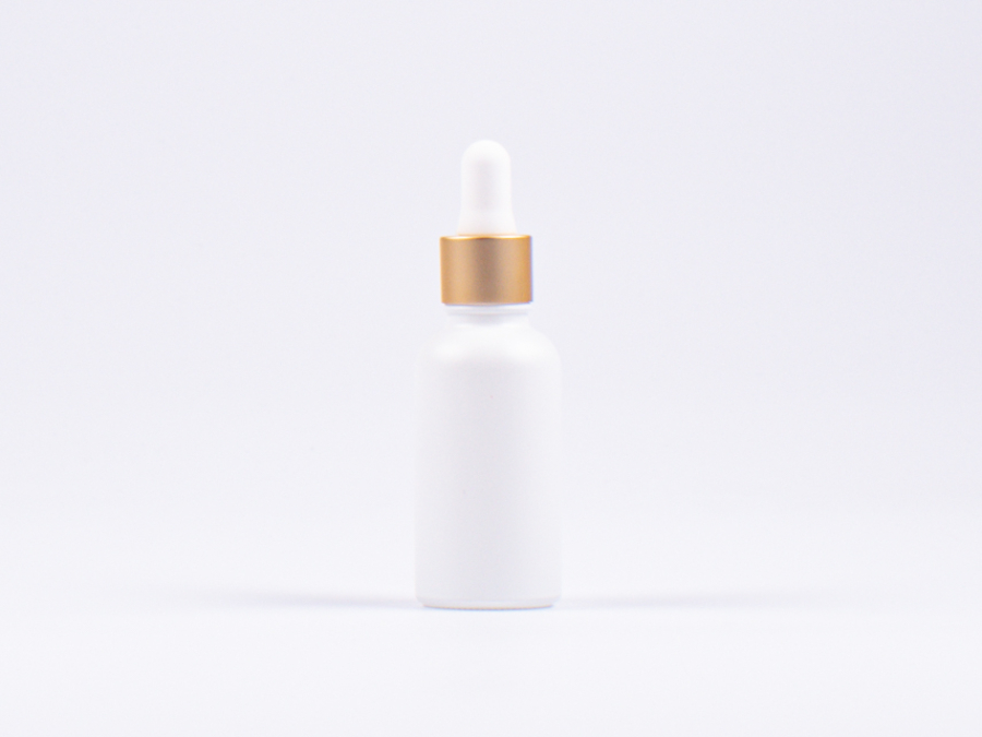 Weissglasflasche 30ml, mit Pipette gold