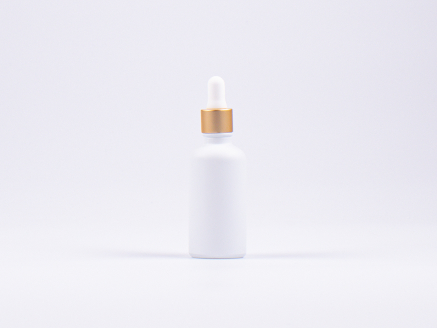 Weissglasflasche 50ml, mit Pipette gold