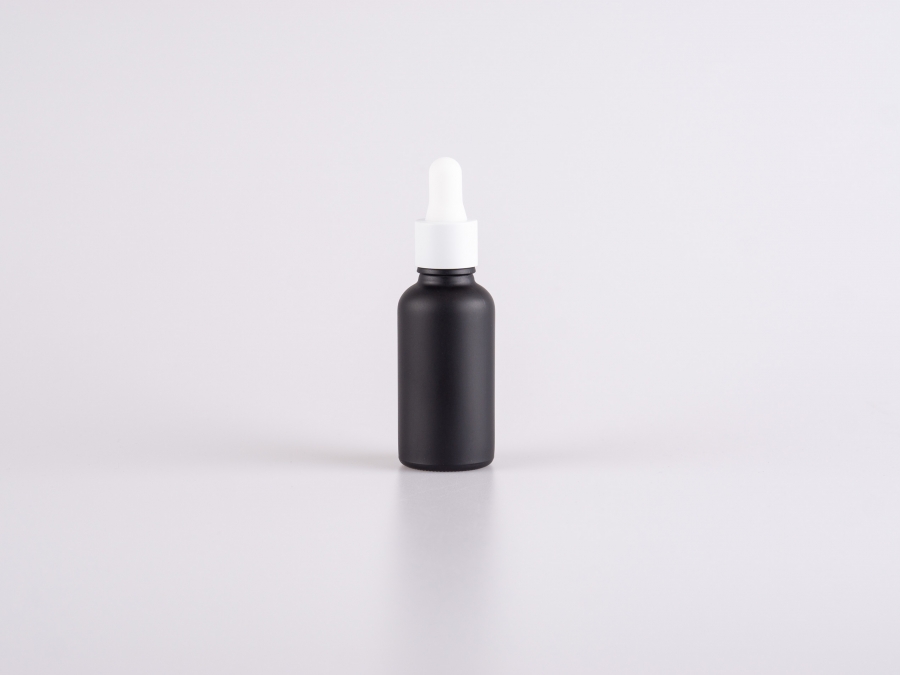 Schwarzglasflasche 50ml, mit Pipette weiss