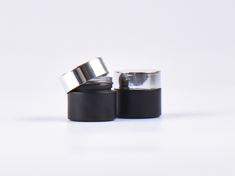 Schwarzglasdose, 10ml, mit Deckel silber