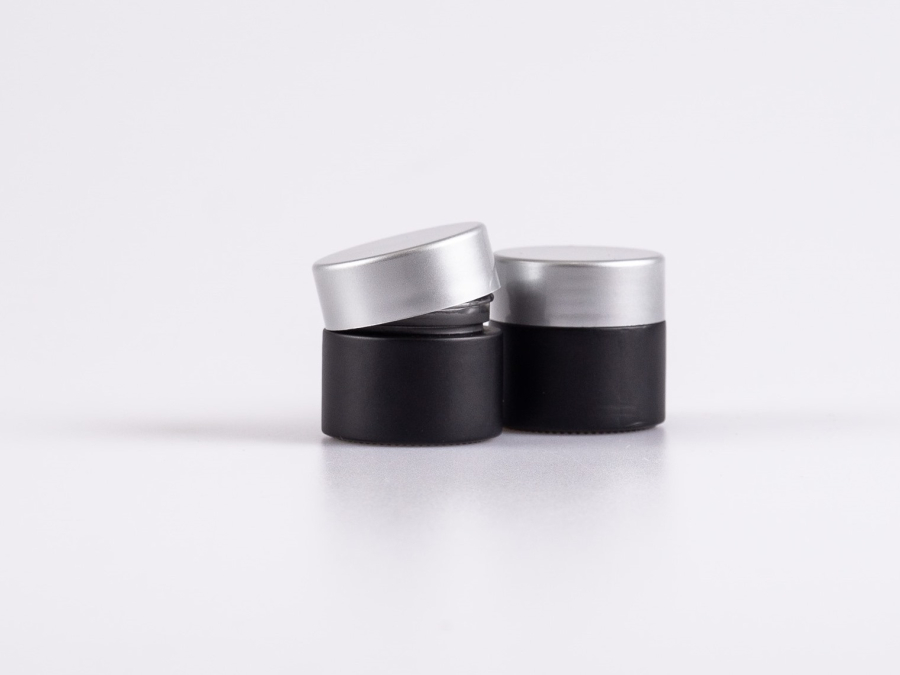 Schwarzglasdose, 10ml, mit Deckel silber