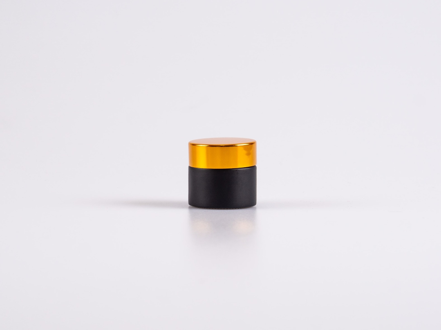 Schwarzglasdose, 10ml, mit Deckel gold