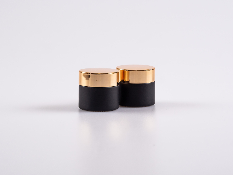 Schwarzglasdose, 10ml, mit Deckel gold
