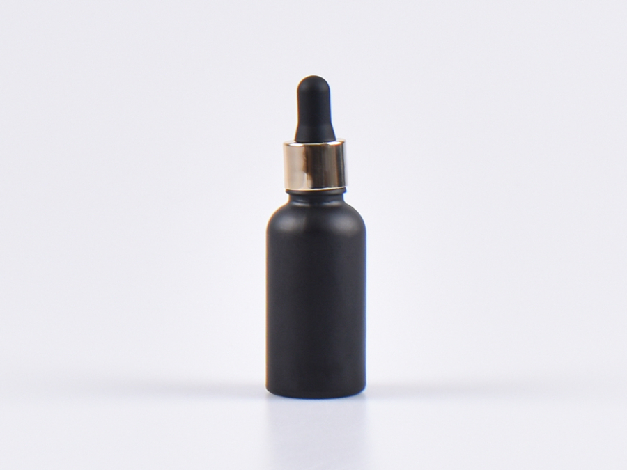 Schwarzglasflasche 30ml, mit Pipette gold