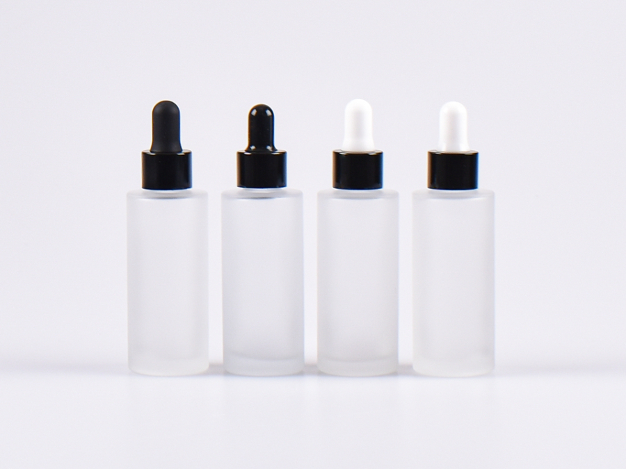 Glasflasche säuremattiert, 30ml, mit Pipette Alu schwarz