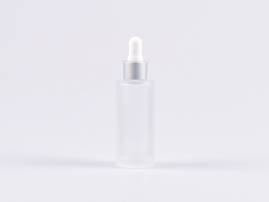 Glasflasche säuremattiert, 30ml, mit Pipette Alu silber-matt