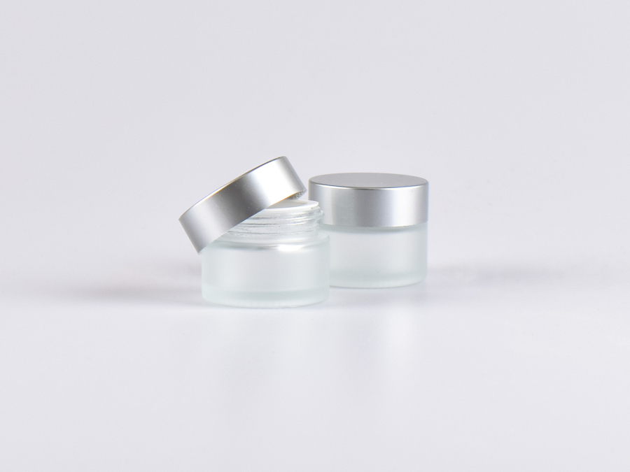 Glasdose säuremattiert, 15ml, mit Deckel silber